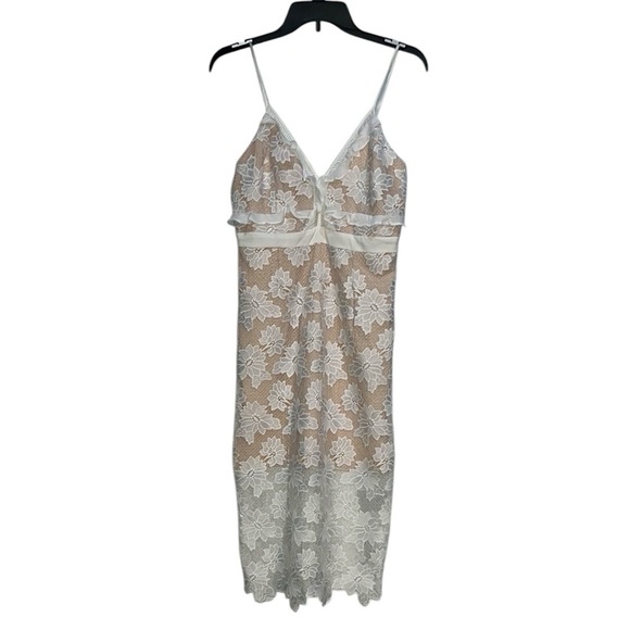 Anthropologie Bardot Vienna Lace White Lace Nuce Slip Sheath Midi Dress Size 6 - Picture 5 of 15